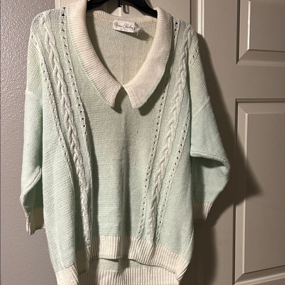 Marisa Christina Mint and Cream Cowl Neck Sweater